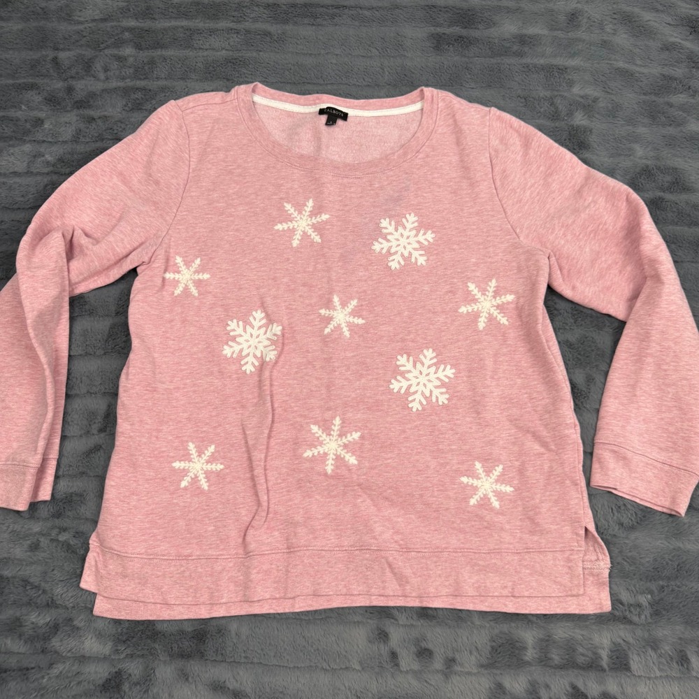 Talbots Pink Snowflake Embroidered Sweatshirt Womens Large Cotton Modal VN5301